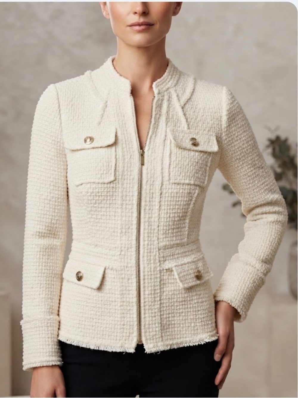 INC CREAM BOUCLÉ GOLD BUTTON ACCENT JACKET
